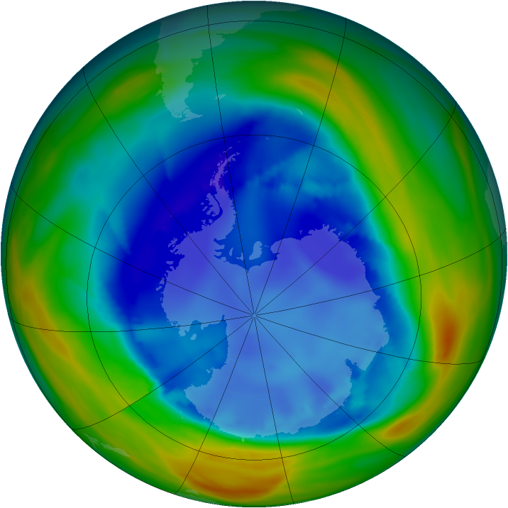 Antarctic ozone map for 20 August 2005